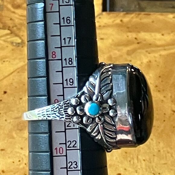 Natural Shungite Sleeping Beauty Turquoise Sterling Silver Cocktail Ring Size 9 - Picture 8 of 9